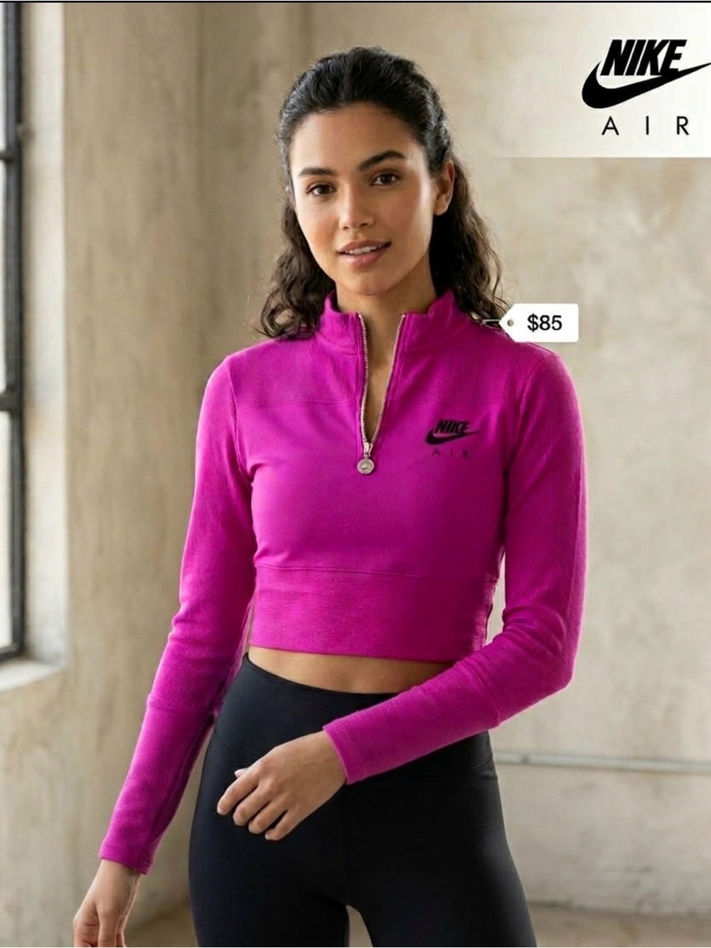 Nike Women's Fuchsia Half-Zip Crop Top